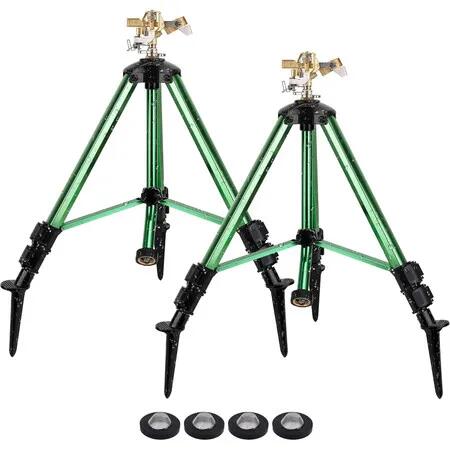 Sprinklers for Yard,Heavy-Duty Impact Sprinkler on Ground Plug Tripod Base,360 Degree,0-43 Ft Large Area Coverage,Adjustable Height Water Sprinkler 2 Pack