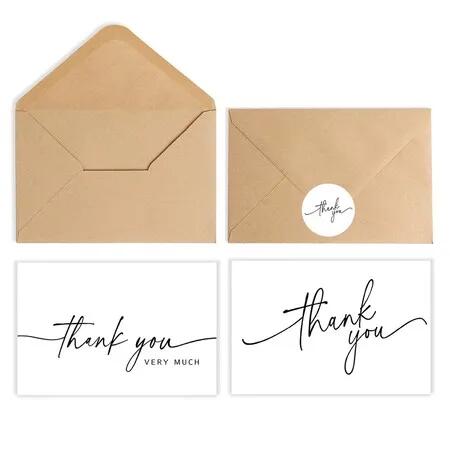 100 Pack Thank You Cards Bulk with Kraft Envelopes & Matching Stickers,Minimalist Design Perfect for Business,Weddings,Baby Bridal Showers,Graduations