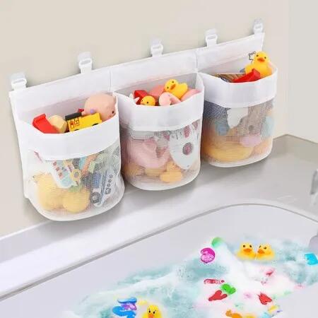 Bath Toy Storage Bag,Hanging Bath Toy Storage Net Mesh Bag,Toy Storage and Sorting Great for Bathroom Organizer Color White