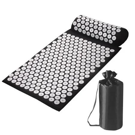 Fitness Acupressure Mat and Pillow Set, Relieving Back and Neck Pressure, Acupuncture Point Massage Mat for Muscle Relaxation, Black