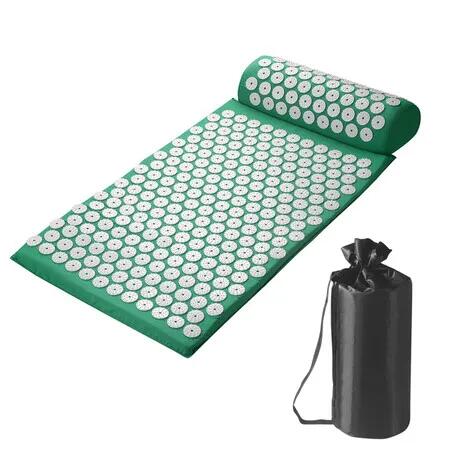 Fitness Acupressure Mat and Pillow Set, Relieving Back and Neck Pressure, Acupuncture Point Massage Mat for Muscle Relaxation, Green