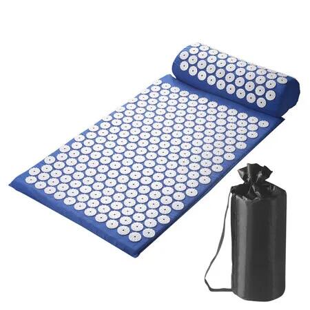 Fitness Acupressure Mat and Pillow Set, Relieving Back and Neck Pressure, Acupuncture Point Massage Mat for Muscle Relaxation, Blue