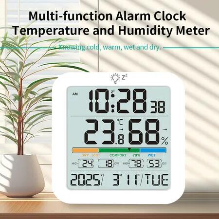 Indoor Hygrometer Thermometer, Desktop Digital Thermometer with Temperature and Humidity Monitor with Alarm clock For Home Garage Greenhouse