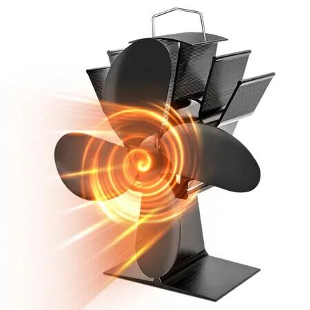 4 Blade Wood Stove Fan,Heat Powered Fireplace Fan For Heater,For Outdoor And Indoor Home, Black