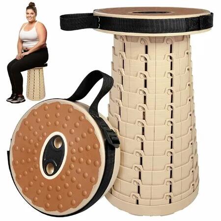 Portable Folding Stool with Soft Cushion Telescopic Adjustable,Rubber Top Heavy Duty 200kg Load Capacity Camping Fishing Hiking Chair