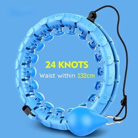 24 Knots Adjustable Exercise Weighted Hula Hoop, Smart Detachable Fitness Hula Hoops for Adults Abdomen Fitness and Massage 2-in-1,Exercise for Legs Waist Hips (Blue)