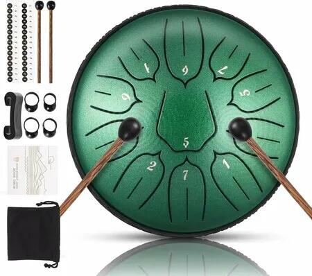 Steel Tongue Drum Percussion, 6 Inch 11 Notes Musical Instruments, Music Gifts for Family Friends (JewelGreen)