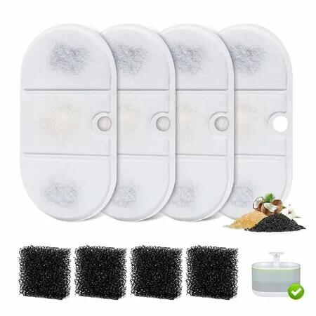 4 Packs Replacement Filters Compatible with Capsule Cat Water Fountain PLWF002,4 Replacement Filters, 4 Pre-Filter Sponges for 71fl oz/2.1L Water Fountain