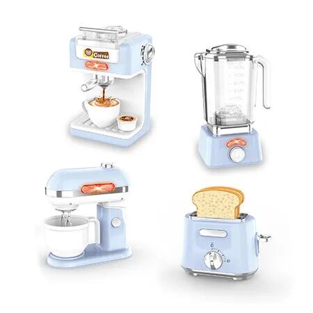 Blue 4 In 1 Kitchen Toy Set Coffee Maker Bread Maker Egg Beater Juicer Small Appliance Toy Set Suitable For Aged 3 And Up