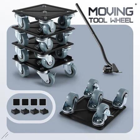 Furniture Dolly Mover 5 Wheel Moving Lifter Slider Trolley Tool Set 360 Degree Swivel Steel Heavy Duty 500kg Appliance Equipment Sofa Bed Piano Safe