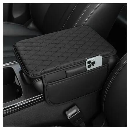 Car Center Console Cover,Microfiber Leather Car Armrest Cover Cushion with 2 Storage Bags,Car Armrest Storage Box Car Interior Accessories (Black)