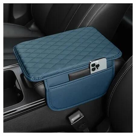 Car Center Console Cover,Microfiber Leather Car Armrest Cover Cushion with 2 Storage Bags,Car Armrest Storage Box Car Interior Accessories (Blue)