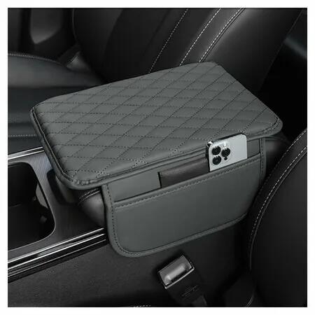 Car Center Console Cover,Microfiber Leather Car Armrest Cover Cushion with 2 Storage Bags,Car Armrest Storage Box Car Interior Accessories (Grey)
