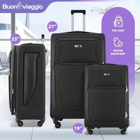 3Pcs Luggage Set Suitcases Carry On Spinner Traveller Bags Cabin Soft Shell Case Rolling Travelling Trolley Expandable Travel Storage Baggage TSA Lock