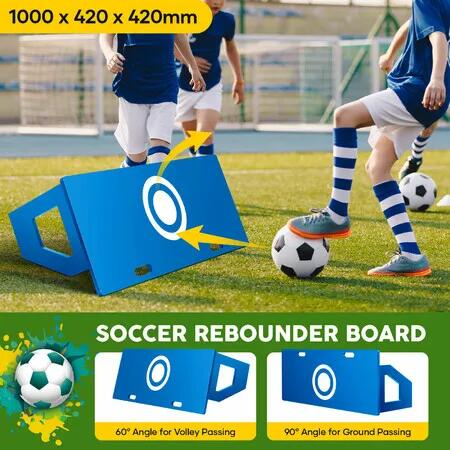 Soccer Ball Rebounder Board Kick Back Wall Sports Drills Training Aid Football Passing Shooting Practice Equipment Portable 2 Angles Rebound 100x42cm
