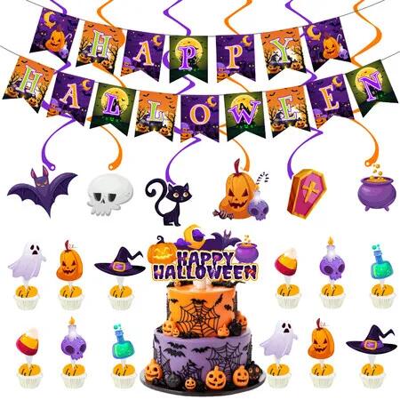 Halloween Party Decoration Pull Flag Spiral Pendant Set Ideal For Halloween Cake Decorations And Party Scenes
