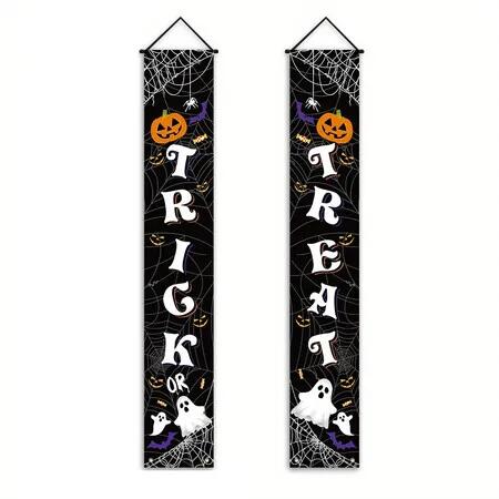2 PCS Set 180x30cm Cute Ghost Halloween Decorations Couplets Party Door Curtain Ideal For Halloween Parties Carnivals And Festive Events