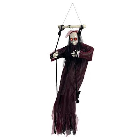 Halloween Decorations,Hanging Swing Ghost with Voice Activated,Creepy Sound/Light Up Eyes,Halloween Animatronics Spooky Haunted House Holiday Prop