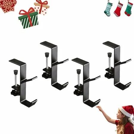 4Pcs Garland Hangers and Fireplace Stocking Holders, Mantel Hanger for Garland Hooks for Fireplace Xmas Holiday Home Party Decoration, Black