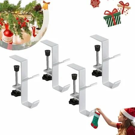 4Pcs Garland Hangers and Fireplace Stocking Holders, Mantel Hanger for Garland Hooks for Fireplace Xmas Holiday Home Party Decoration, White