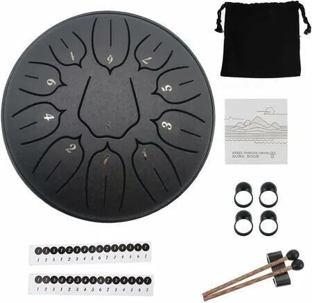 Steel Tongue Drum Percussion, 6 Inch 11 Notes Musical Instruments, Music Gifts for Family Friends (Black)