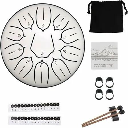 Steel Tongue Drum Percussion, 6 Inch 11 Notes Musical Instruments, Music Gifts for Family Friends (White)