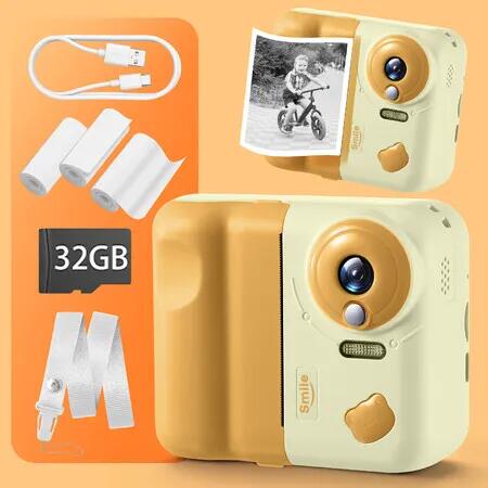 Mini Digital Instant Camera 1080P HD Video Selfie Photo Print Childrens Education Toys Portable Outdoor Play Travel Christmas Birthday Kids Gifts 32GB