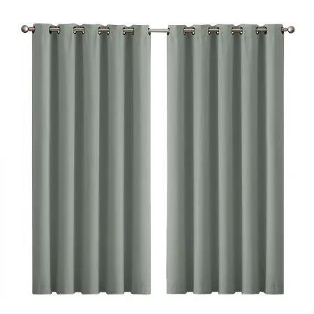 2x Blockout Curtains Panels 3 Layers Eyelet Room Darkening 180x230cm Grey