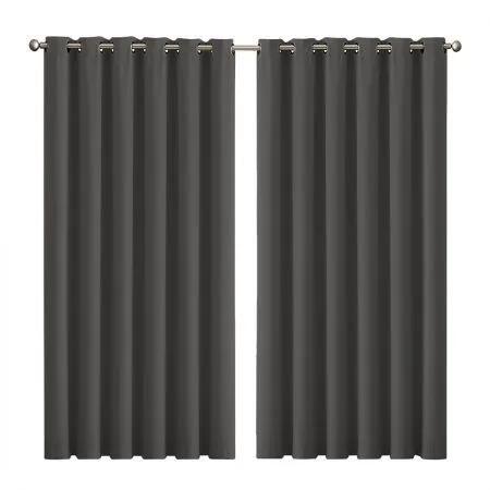 2x Blockout Curtains Panels 3 Layers Eyelet Room Darkening 240x230cm Charcoal