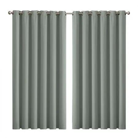 2x Blockout Curtains Panels 3 Layers Eyelet Room Darkening 240x230cm Grey