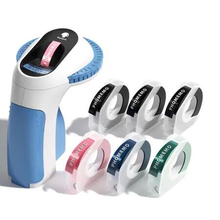 Embossing Label Maker Machine, Retro Embossed Label Maker, Old School Embosser Labeler with 6 Rolls 3D Embossing Label, Blue