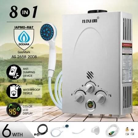 MAXKON 6 in 1 520L/Hr Portable Outdoor Gas Instant Shower Water Heater - Silver