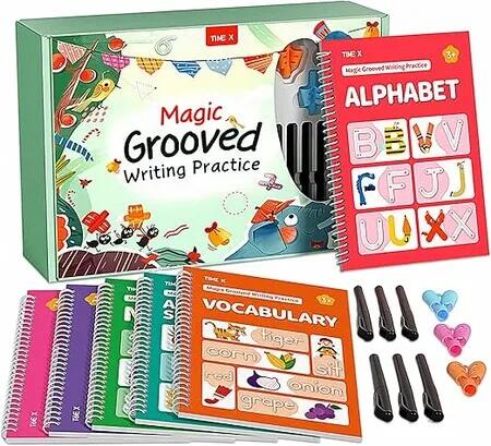 Writing Practice Books Reusable 3D Groove Handwriting Workbooks Large Preschool Disappearing Ink Ages 3-8 Kids 5-7 6 Books Christmas Birthday Gift