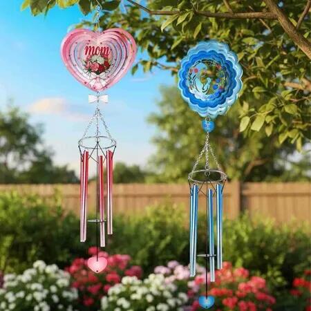 Mothers Day Wind Chimes Iron Stained Glass Outdoor Indoor Home Garden Window Yard Patio Lawn Decoration Mom Day Housewarming Christmas Birthday Gift