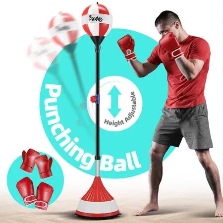 Boxing Punching Reflex Ball Stand Set Bag Speed Punch 1.25-1.65m Height Adjustable Free Standing Training Gloves Sport Home Gym Fitness Equipment