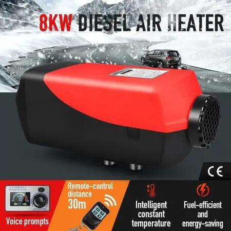 12V 8KW Diesel Air Heater Kit RV Portable Vehicle Heater with LCD Intelligent Voice Remote Control Black and Red
