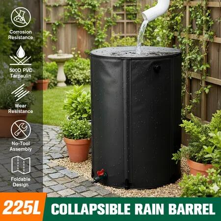 Rain Water Tank Barrel 225L Rainwater Storage Collection System Collapsible Bucket Portable Container Catcher Garden Watering Harvesting 59 Gallon