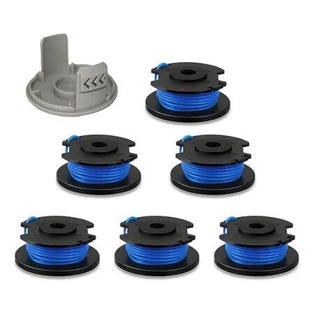 AC14RL3A String Trimmer Replacement Line for Ryobi One 18V, 24V, 40V Cordless Trimmers, 6 Spools, 1 Cap