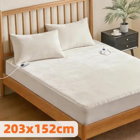 Electric Blanket Heated Mattress Pad Fitted Bed Cover Queen Size Underblanket Warmer 203x152cm Washable Winter Heating Underlay with Dual Controllers