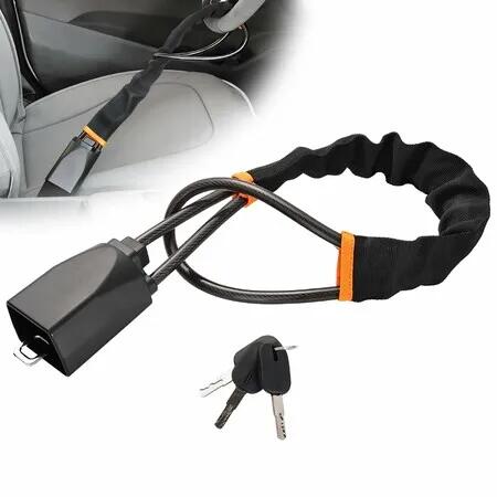 Steering Wheel Lock Seat Belt Lock,Universal Car Anti-Theft Device,Thickened Steel Cable Steering Wheel Lock with 3 Keys,Fits Most Cars,SUVs Trucks(Black)