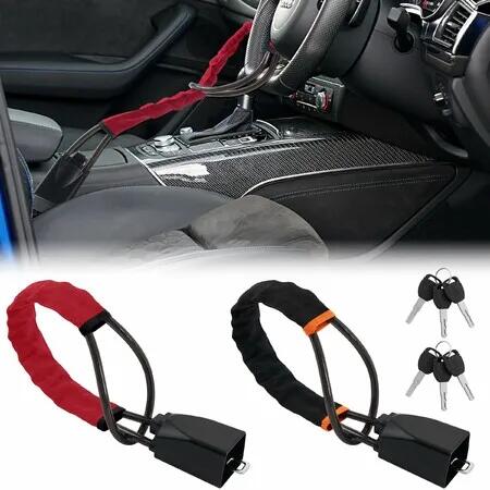 2 Pack Steering Wheel Lock Seat Belt Lock,Universal Car Anti-Theft Device,Thickened Steel Cable Steering Wheel Lock with 3 Keys,Fits Most Cars,SUVs Trucks