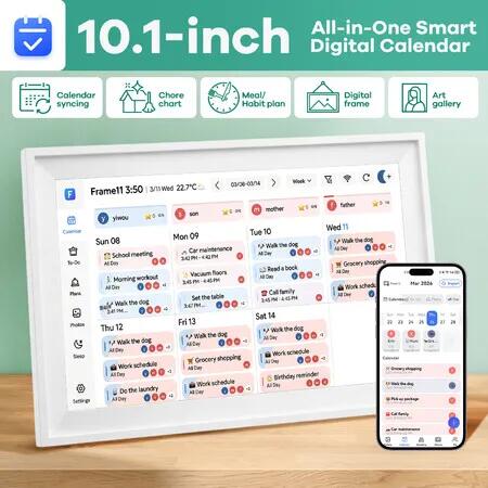 WiFi Wall Digital Calendar Planner Chore Chart Family Meal Reward Schedule Organiser 10.1 Inch Electronic Smart HD Touchscreen Display Picture Frame