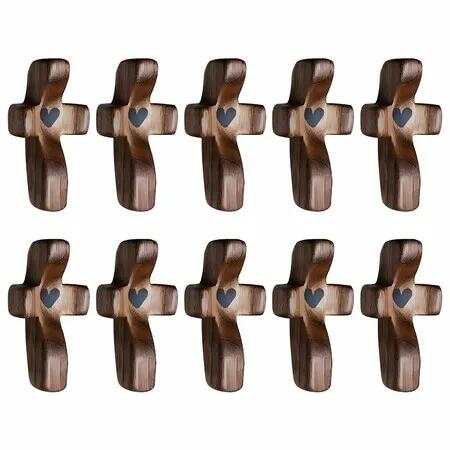 Cross Fidget Encouragement Gift Wooden Cross Fidget for Clutching,Clinging and Praying Religious Gift (Black 10pcs)