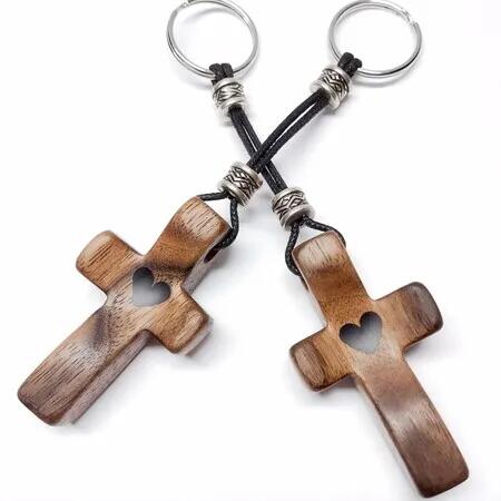 2 PCS Cross FIdget Encouragement Gift Wooden Cross Key Chain Fingertip Stress Relief Gifts Pocket Small Cross Handheld Wooden Cross Key Chain