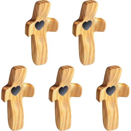 Cross Fidget Wood,Encouragement Gift,Olive Wooden Cross for Clinging and Praying,Pocket Religious Gift (Olive 5pcs)
