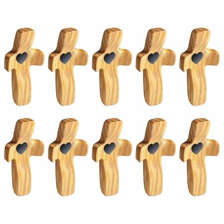 Cross Fidget Wood,Encouragement Gift,Olive Wooden Cross for Clinging and Praying,Pocket Religious Gift (Olive 10pcs)