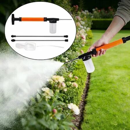 Powder Duster with 2 Extension Poles,Diatomaceous Earth Spreader for Pest Control,Long Reach Bulb Dispenser for Home,Greenhouse,Garden & Farm Orange