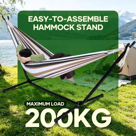 Double Hammock with Steel Stand 2 Person Outdoor Garden Camping Comfortable Swinging Bed Freestanding Backyard Lounger Portable Travel Carry Bag 200KG