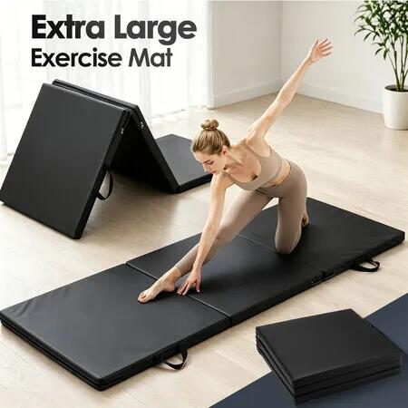 Folding 5cm Thick Gym Exercise Mat 180x60cm Tri-Fold Yoga Pilates Gymnastics Stretching Aerobic Tumbling Balance Floor Workout Pad with Carry Handles