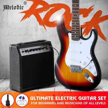 39 Inch Full Size Electric Guitar w/ 25W Rock Amplifier Beginner Accessory Kit Melodic